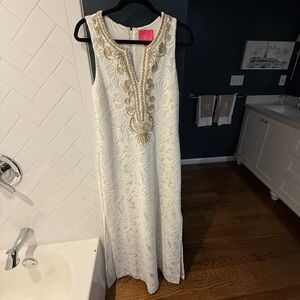 Lilly Pulitzer Ivory Maxi Dress with Gold Embellishments